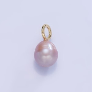 14k ゴールドフィルド 17 mm パープルリング付き淡水真珠オーバルドロップペンダント | p-1737