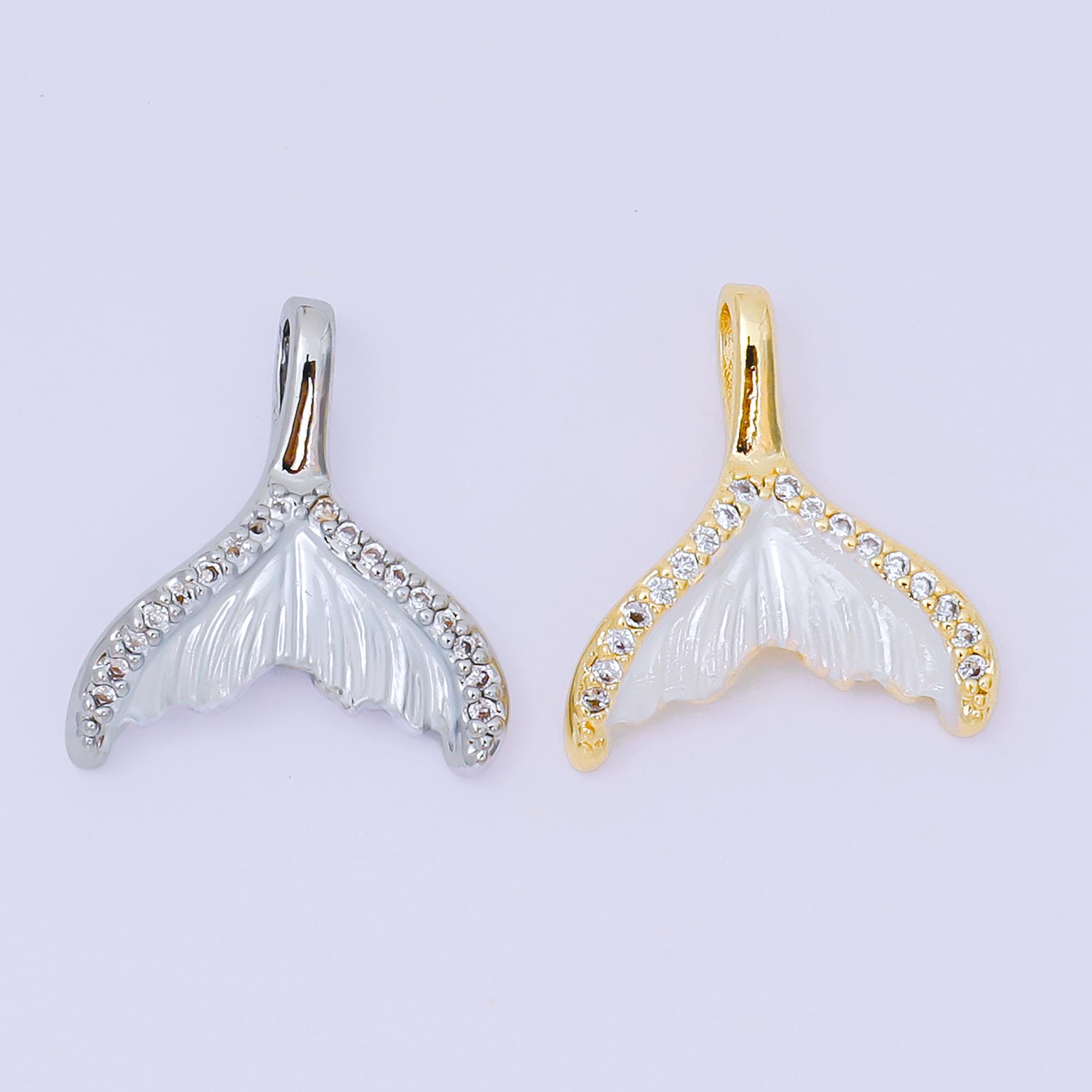 24K Gold Filled 16mm Micro Paved CZ Shell Pearl Mermaid Tail Fish