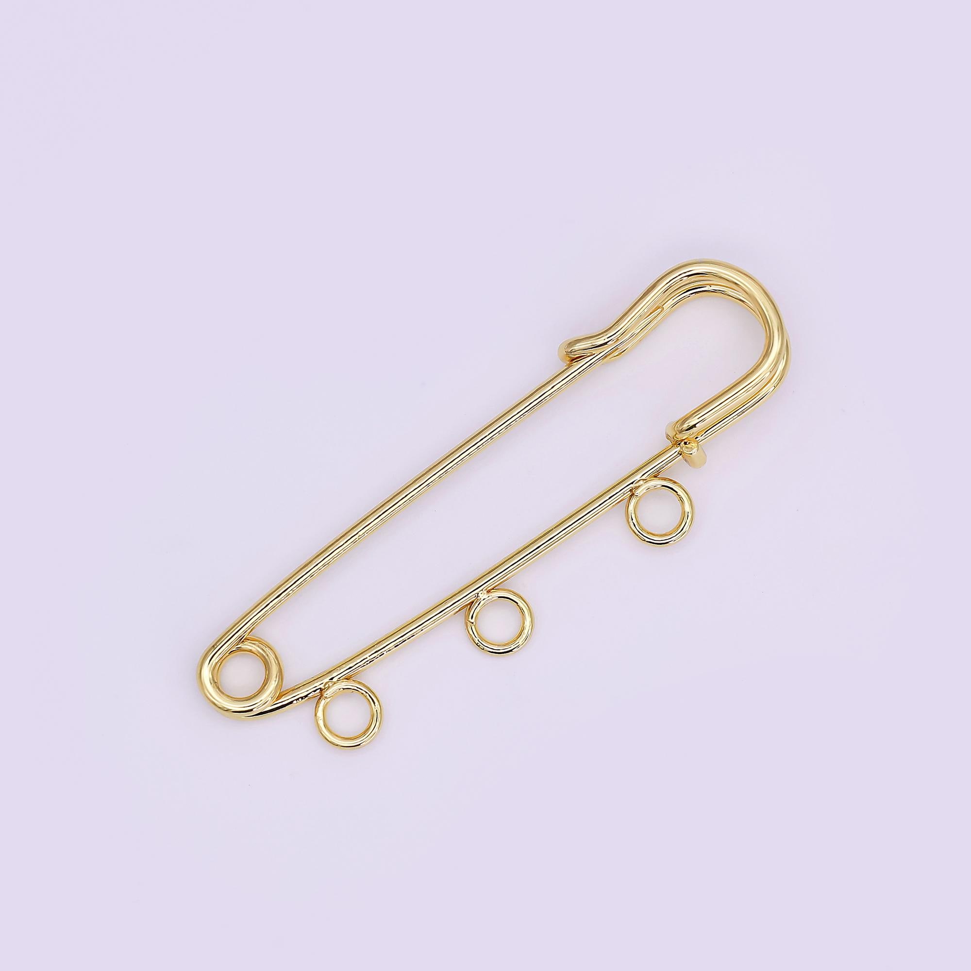 16K Gold Filled 50mm Triple, Multiple Loop Safety Pin Brooch Bag Charm Finding | Z1092