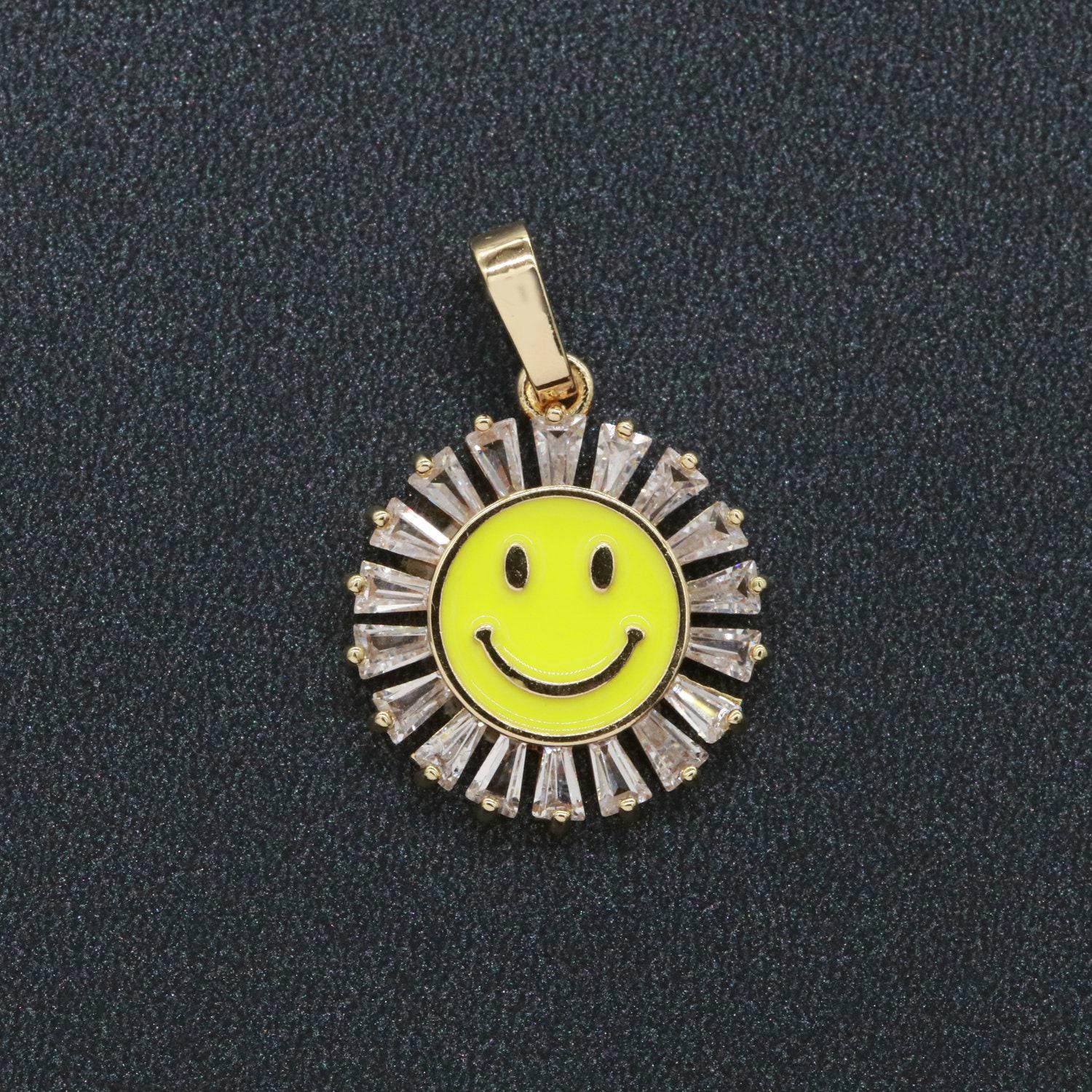 ★smile★ Round Smile Face Charm Cubic Happy Face Pendant for Necklace