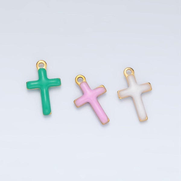Tiny enamel gold charms double sided cross enamel stainless steel for charm bar teal pink white charm for bracelet necklace p1020