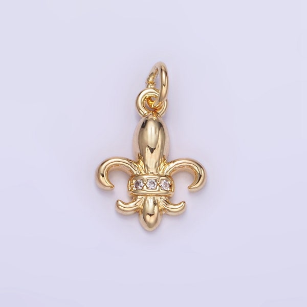 14K Gold Filled Micro Paved CZ Fleur De Lis Charm | W-548