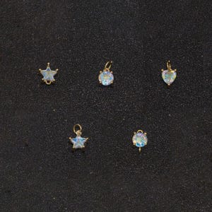 Mini gold filled charms circle star heart cz pendant ab rainbow cz charm, aurore boreale cubic zirconia charm geometric jewelry supply