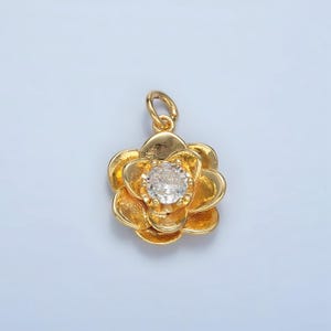 24k gold filled cz layered petals flower charm | e-152