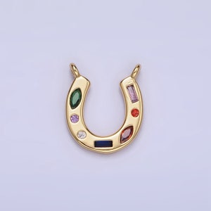 14K Gold Filled CZ Multicolor Dotted Lucky Horseshoe Charm AC819 Gold Connector