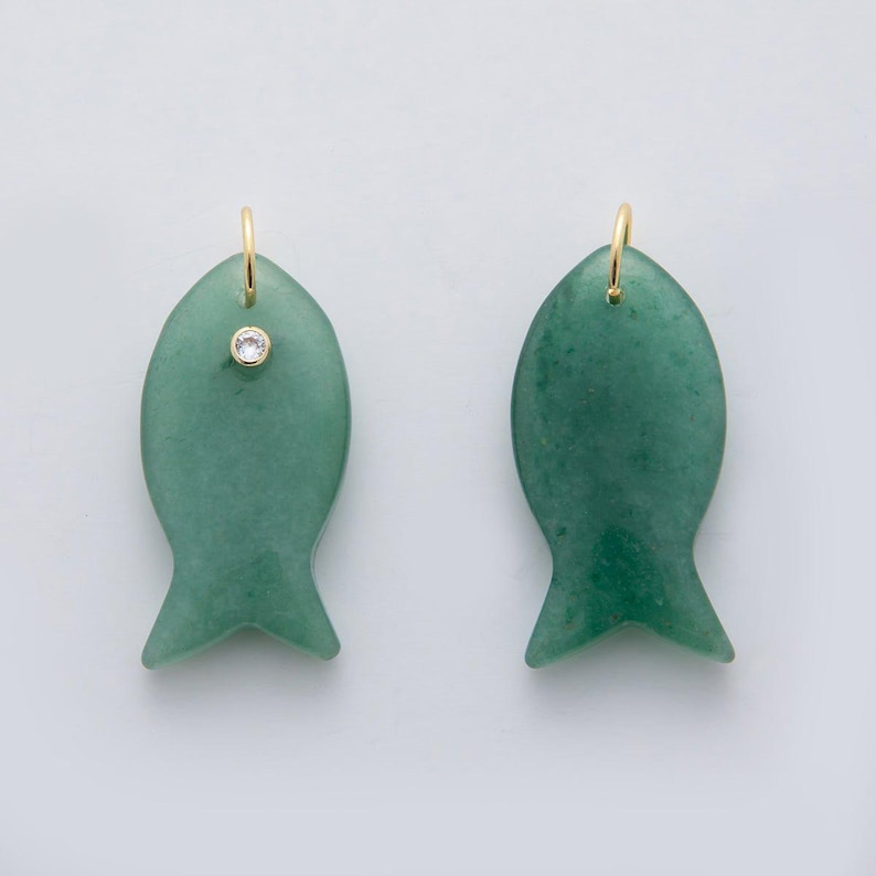 18k Gold Filled 38.8mm Big Gemstone Fish Pendant Natural Stone CZ Charm for Necklace Bracelet Jewelry Making DIY Supply | D265 Aventurine