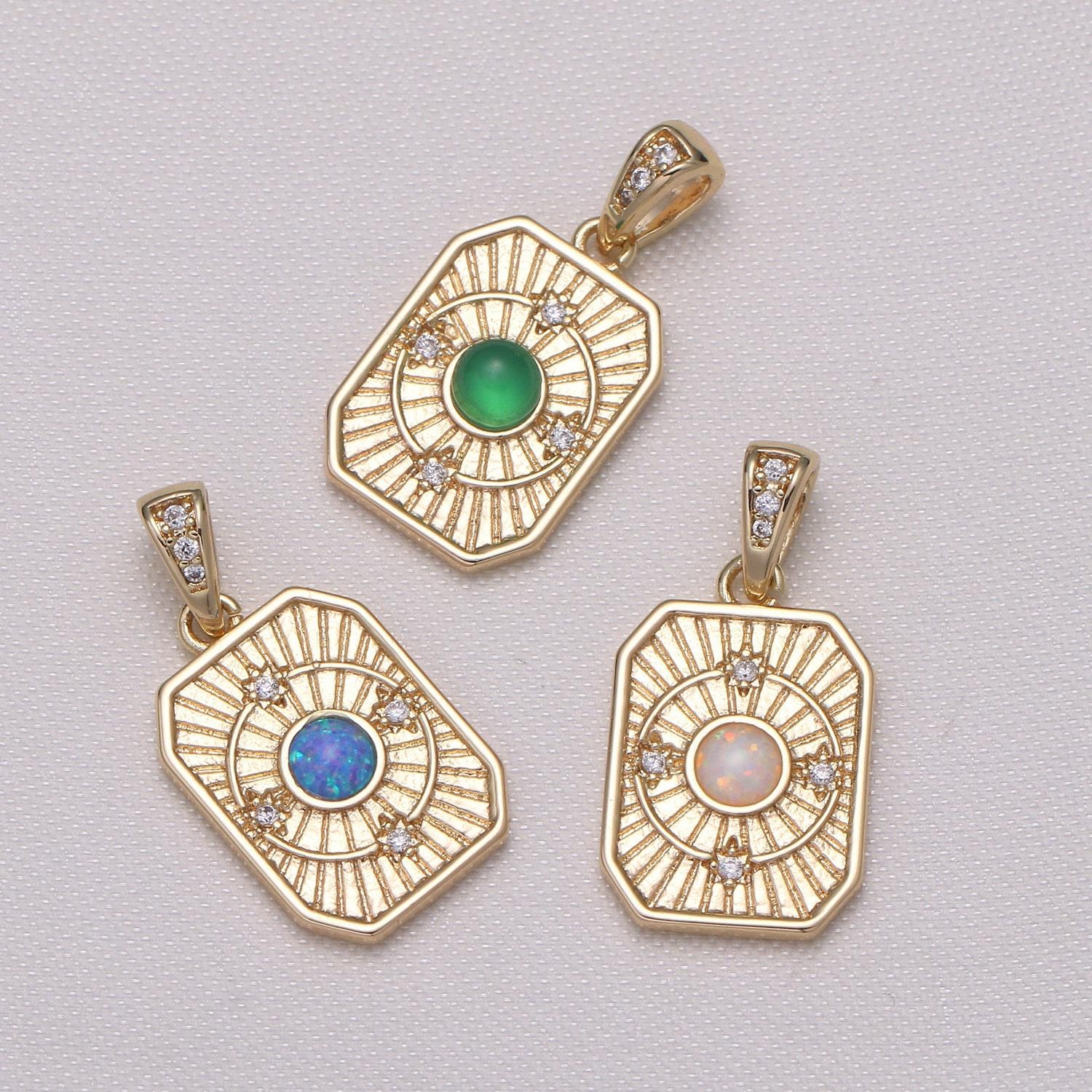 Sunburst octagon gold tag opal gold rectangle size 25x13mm pendant square charm for necklace orbit celestial universe inspired