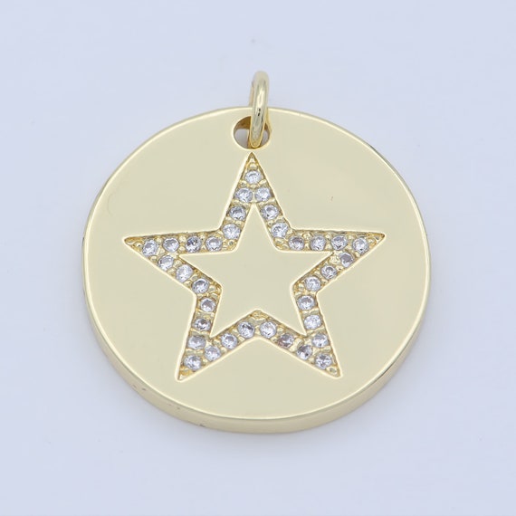Oro Micro Pave CZ Star Charm Cubic Galaxy Micro Pave CZ Colgante Colgante de monedas Joyeria Celestial M 355 Etsy Mexico