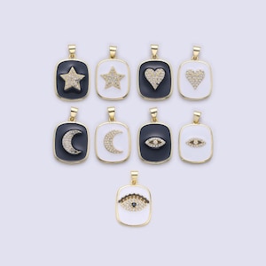 Dainty enamel tag pendant gold tag evil eye star heart moon white black charm for necklace pendant findings for jewelry making, i-445 ~i-452