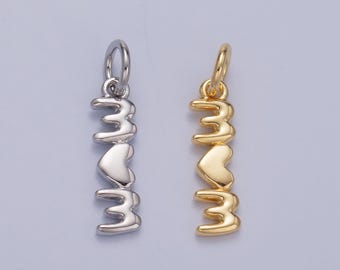 24k gold filled mom Charm Heart Love Mother script sideway charm for bracelet necklace component add on charm | W789