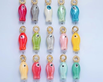 Colorful Ceramic Fish Charm Handmade Painting Ceramic Porcelain Animal Charm For Necklace Bracelet Jewelry Making Supply