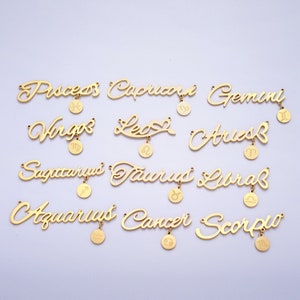 Gold kursive Schrift Zodiac Charms Connector für Halskette Armband-Link-Anschluss Astrologie Halskette Charm personalisierte Schmuck Großhandel