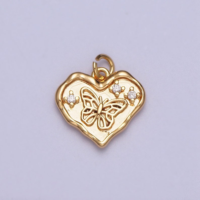 Small Pendant Gold Butterfly Charm Micro Pave Gold Heart Etsy