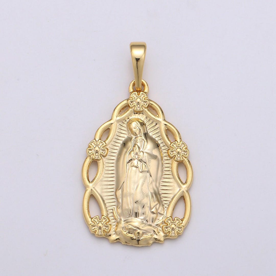 14k Gold Our Lady of Guadalupe Charm Virgin Mary Tear Drop Pendant ...