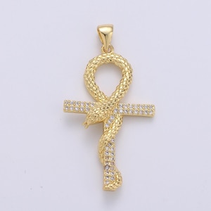 14k gold filled ankh, symbol of life, egyptian pantheon, crux ansata, cubic serpent necklace pendant charm gold snake cross pendant i-723