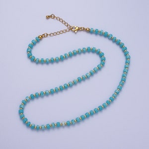 Goregeous Bead Turquoise Gemstone Necklace- Turquoise And Gold Beaded Summer Necklace For Women- Boho Surfer Everyday Necklace
