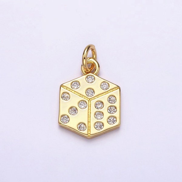 16K Gold Filled Clear CZ Dotted Gambling Dice Cube Charm | AG158