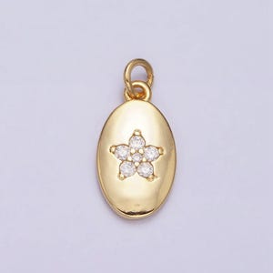 16k gold filled oval flower geometric charm for necklace bracelet earring add-on charm | ac1141