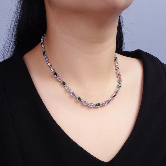 Gold Filled Necklace Colorful Cz Stone Necklace Gemstone Necklace