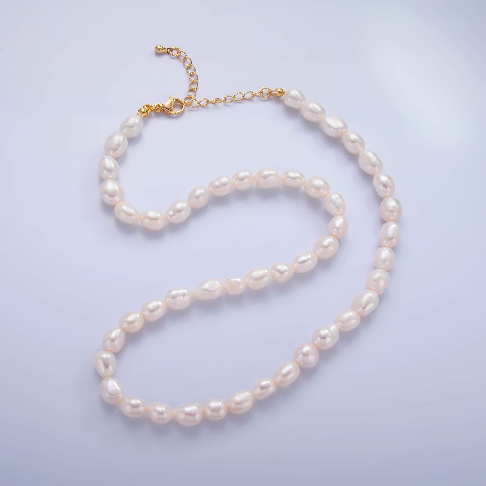 Handmade 6.9mm Natural Freshwater Pearl Necklace 16.53 Inch + 2