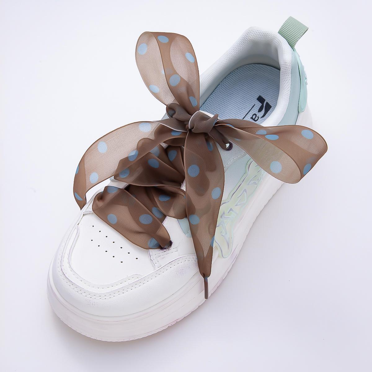 White, Pink, and Grey Polka Dot Ribbon Shoelaces Romantic Wide