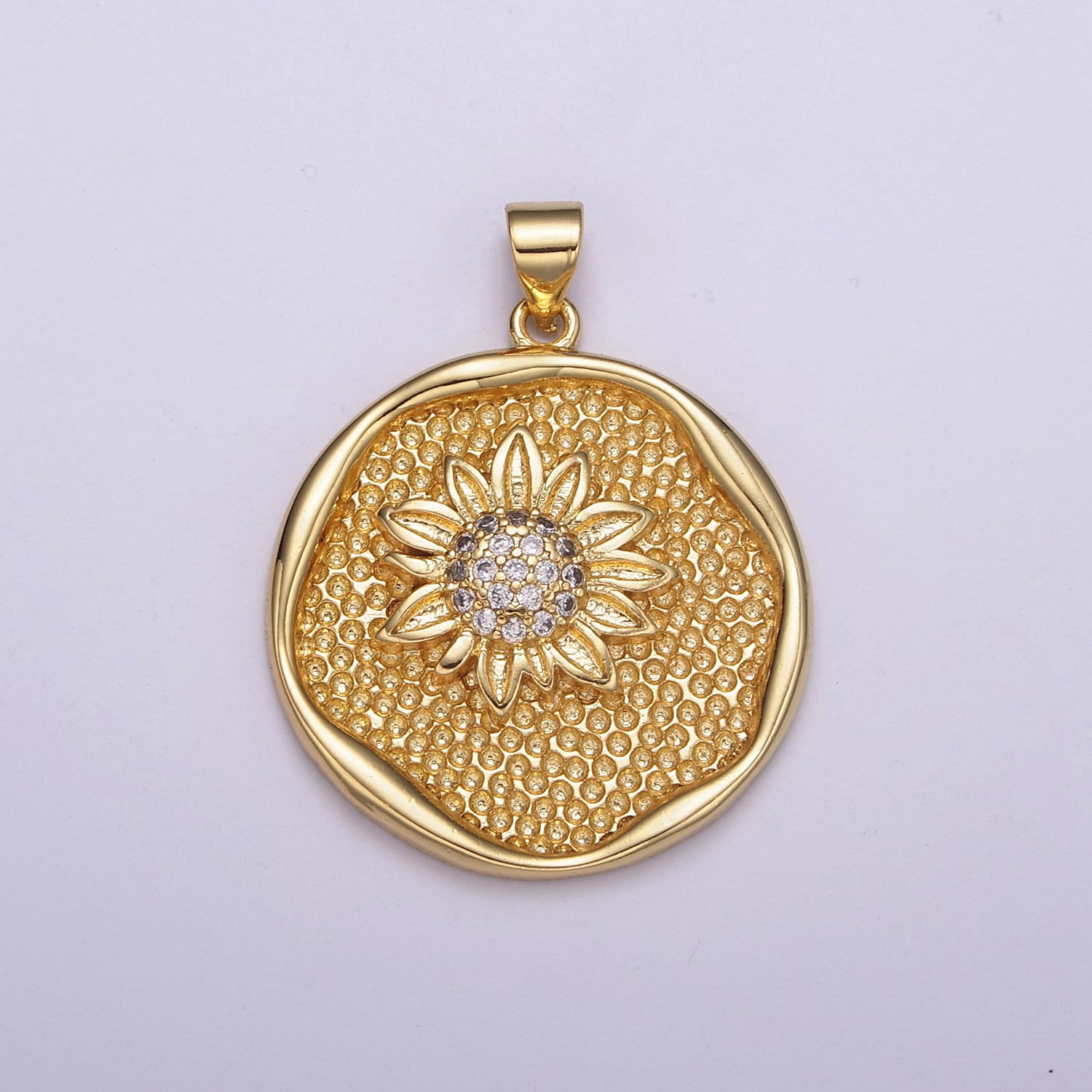 Gold Sunflower Coin Charm Necklace 24k Gold Filled Sunflower Etsy