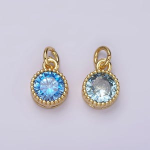 Mini gold filled blue round circle cubic zirconia charm for add on charm earring bracelet necklace earring component | ac915