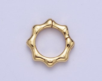 Gold Sun Spring Push Gate Ring, 24K Gold Filled 12.4mm & 16.9mm Sun Octagon Ring Charm Holder Clasp | L-931, L-932