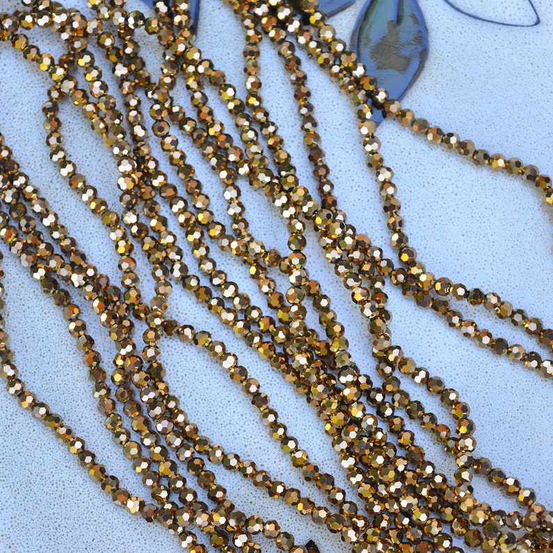 1 Strand 4.3mm diameter Gold Luster Faceted Rondelle Chinese Crystal Glass Beads Sparkle Glass Beads,Rosary Spacer Beads for DIY Craft 016