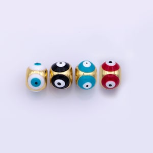 Shiny Gold Filled Evil Eye Beads, Blue White Enamel Evil Eye Spacer Bead Charm Connector for Bracelet B-665