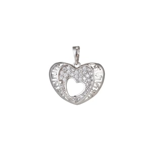1pc White Gold  Micro Pave CZ Heart Pendant Charm, Link Heart Micro Pave CZ Pendant Charm, White  Pendant, For DIY Jewelry