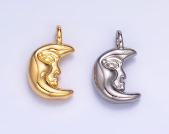 Mini Gold Moon Face charm crescent moon celestial charm for jewelry making W-833