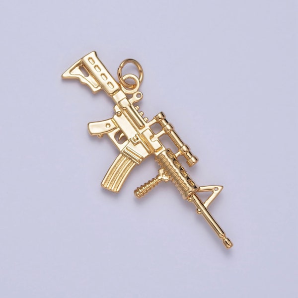 AR-15 Gun Pendant 24K Gold Plated Gun Charm, Necklace Bracelet Charm Pendant | X-145