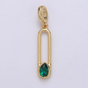 Emerald Zirconia 24K Gold  Pendant, Waterdrop Green CZ  Charm for Easy Self-Making Jewelry, Sophisticate Pendant, H-237