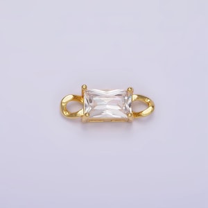 24k gold filled clear cz baguette curb link loop connector | g798
