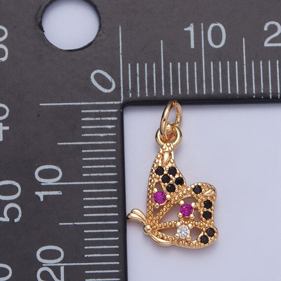 14K Gold Dainty Side-view Butterfly Colored/clear Micro Pave CZ