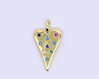 24K Gold Filled Mix Shape Multicolor Micro Paved CZ Heart Charm Pendant | AH-707