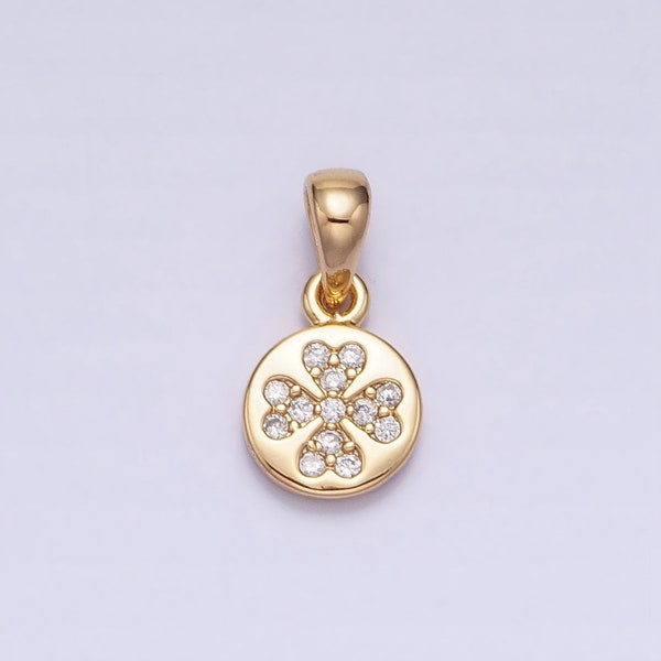 6.5mm Mini Clover Charm CZ Micro Pave Clover Charm, Gold Findings, Necklace Making Accessories, Gold Plated AA347