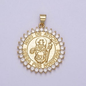24K Gold Round Nino De Atocha Pendant Charm, Micro Pave CZ Religious Ruega Por Nosotros Charm Supply For DIY Jewelry Making H-757