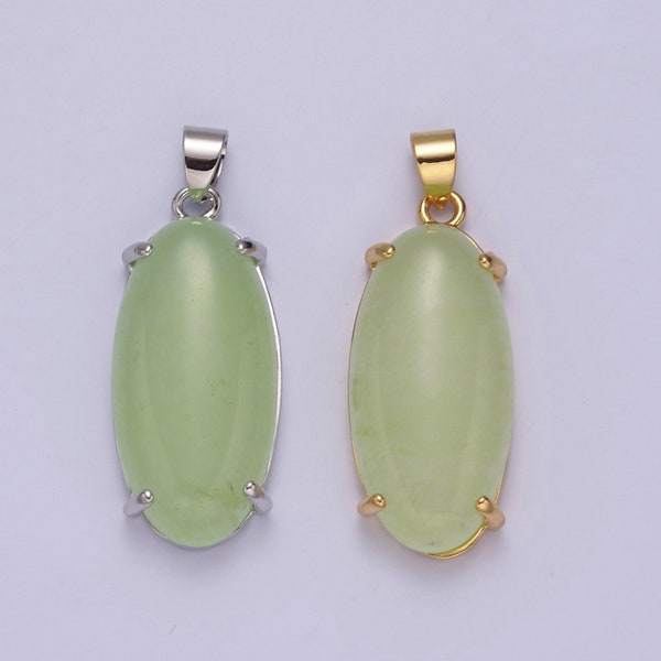 Big Light Green Oval Lucky jade pendant Drop Charm for Necklace W-645