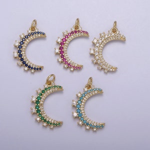 18K Gold Filled Colorful Micro Pave Cubic Zirconia Striped Crescent Moon Pendant