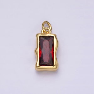 14K Gold Filled 20mm Birthstone CZ Baguette Charm Personalized Birth Month Add on Charm AC1506 AC1516 Dark Red