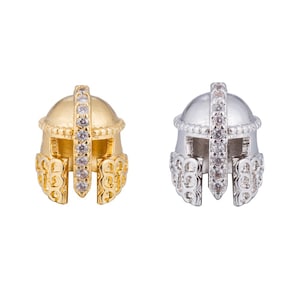 18K Gold Filled Trojan Knight Armored Helmet Bead, CZ Paved | B-072