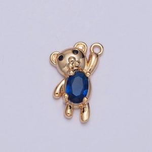 16k gold plated clear/blue arms up teddy bear with cubic zirconia stone pendant for jewelry making | x-205, x-256