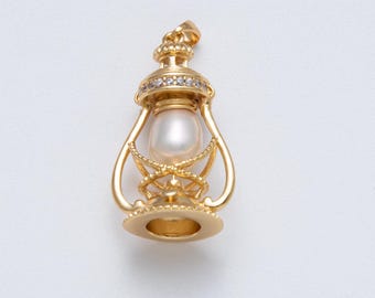 Dije de linterna de camping bañado en oro de 18 quilates, pequeño dije para viajes, inspirado en la joyería de las Girl Scouts, Charms-00064