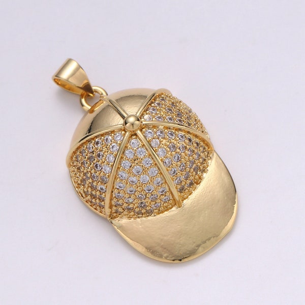 CZ Micro Pave Baseball Cap Shape Pendant Necklace Charm, Cubic Zirconia Gold Filled Charm, Hip Hop Men Necklace Charm Pendant J-139