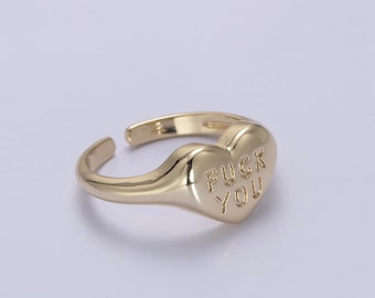 Gold Fuck You Ring, Heart Fuck You Ring, Heart Signet Ring, Gold Jewelry, Heart Shaped Signet ring, Break Up Ring S-377