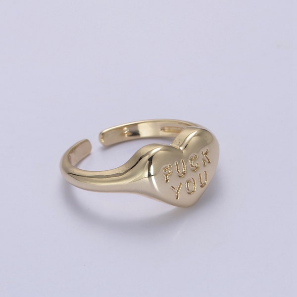 Gold Fuck You Ring, Heart Fuck You Ring, Heart Signet Ring, Gold Jewelry, Heart Shaped Signet ring, Break Up Ring S-377