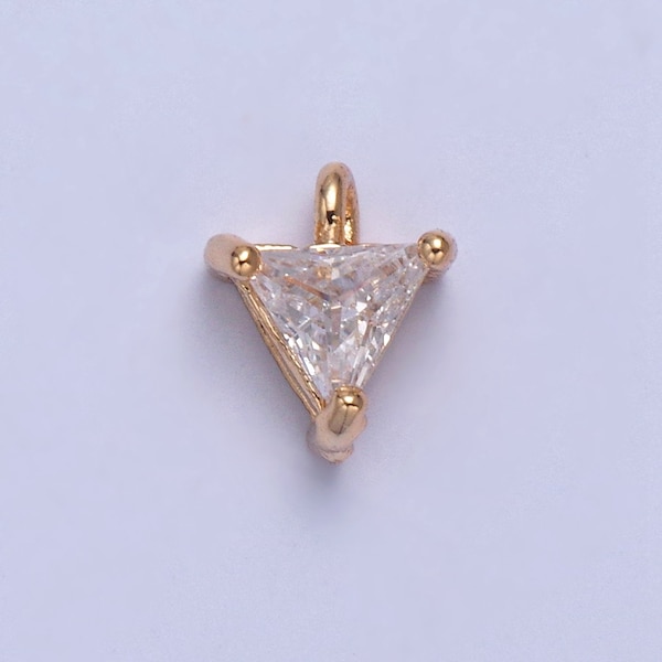 24K Gold Mini Triangle CZ Clear Stone Pendant, Add on Charm Dainty Crystal Cz Stone for Necklace Bracelet Supply | X-025