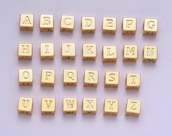 Gold initial letter block charm connector, 6.2mm blocks alphabet pendants, minimalistic initial letter blocks link connector | a1145 - a1157